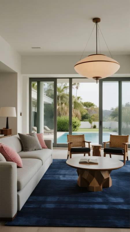 现代客厅泳池景图片