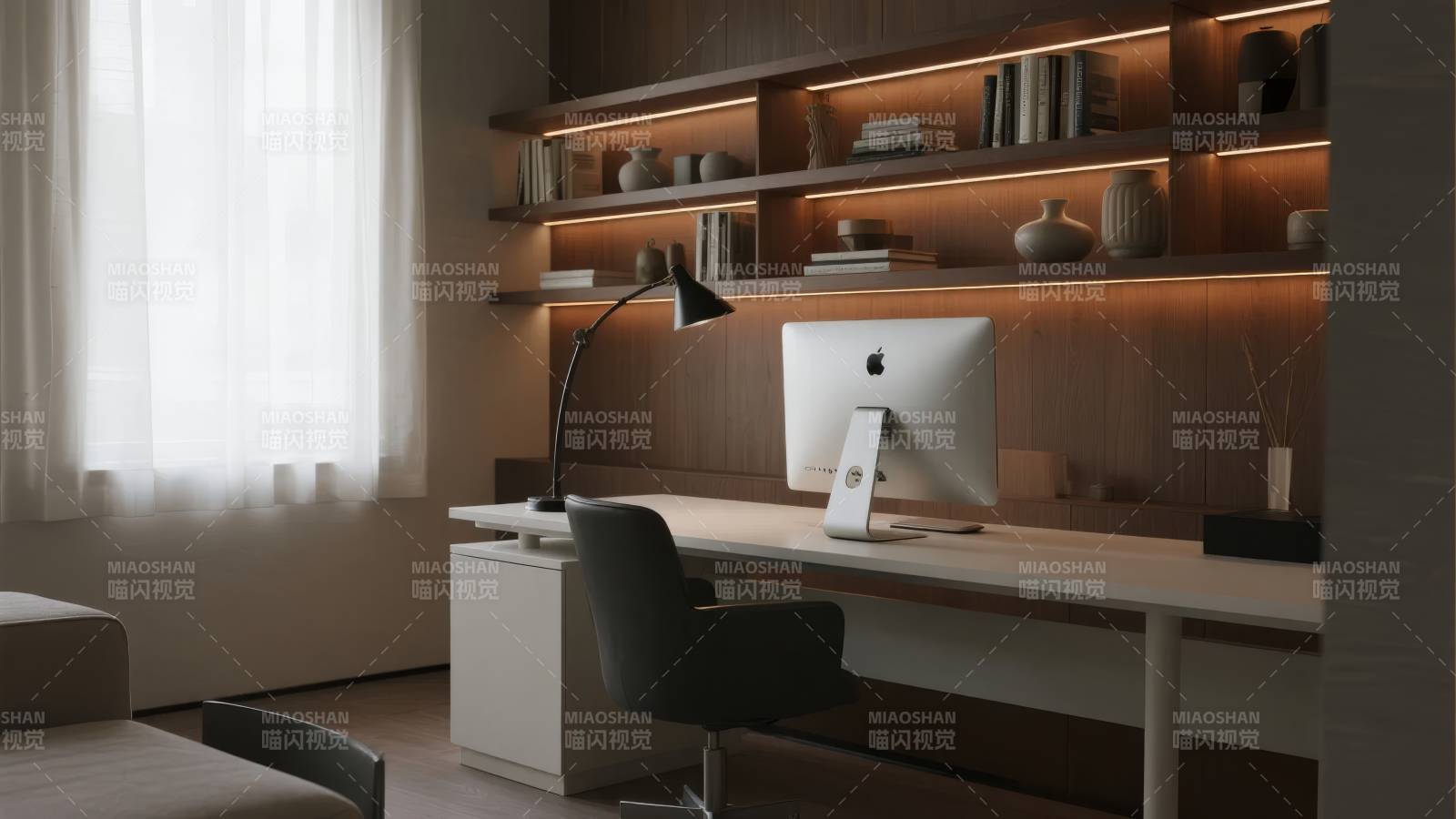 现代简约书房一角图片