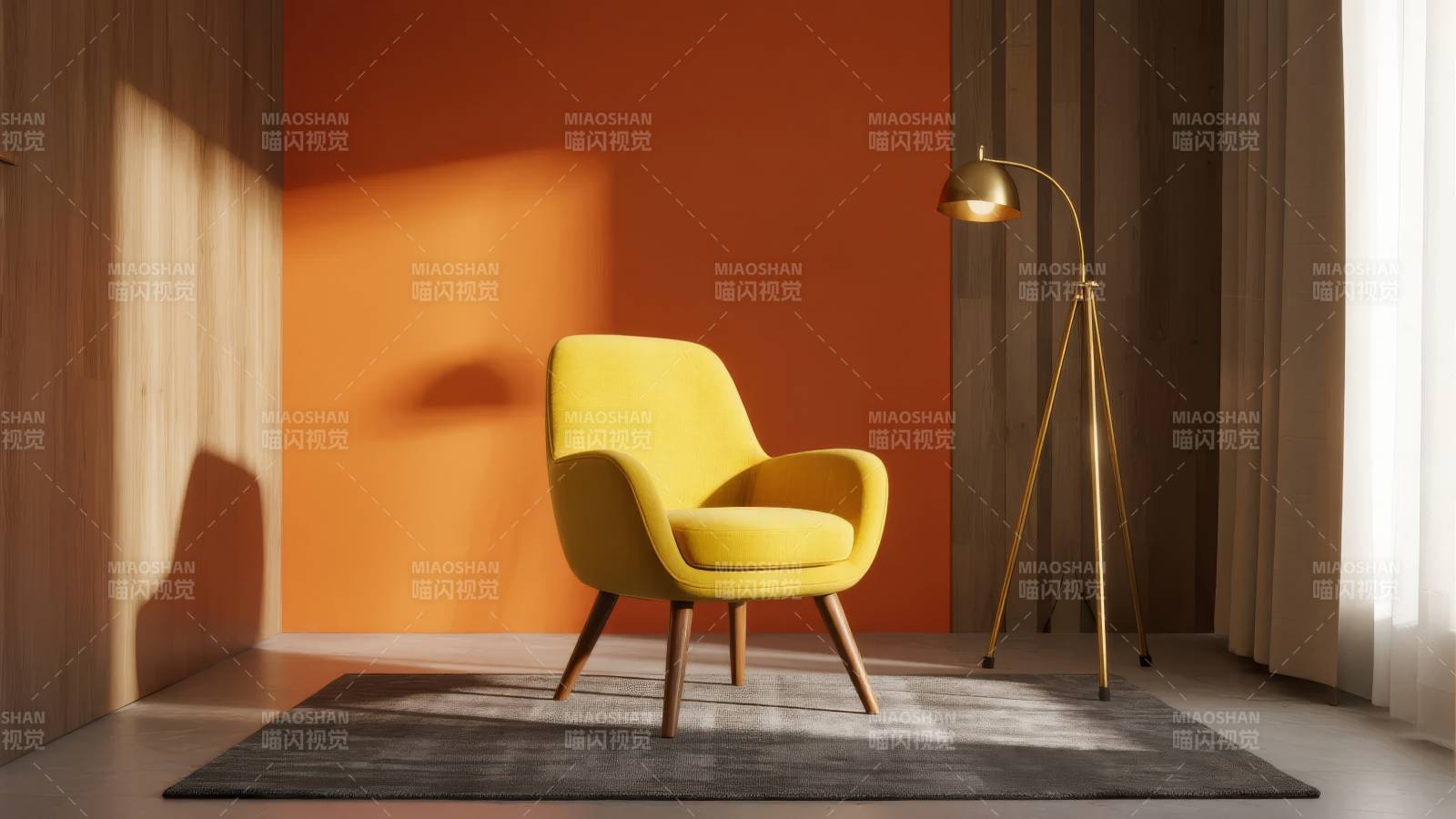 黄椅静坐暖光中图片