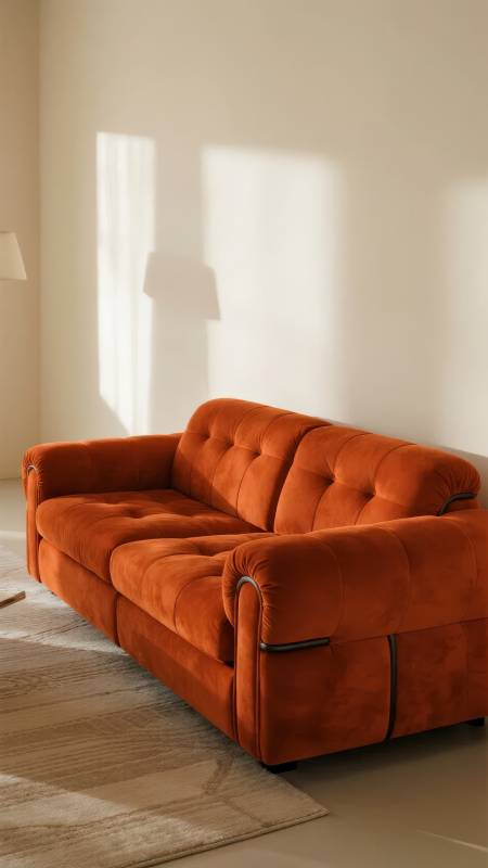 橙色绒面沙发图片