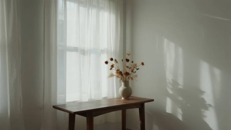 窗边花影静谧时光图片