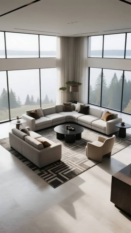 现代客厅全景窗景图片