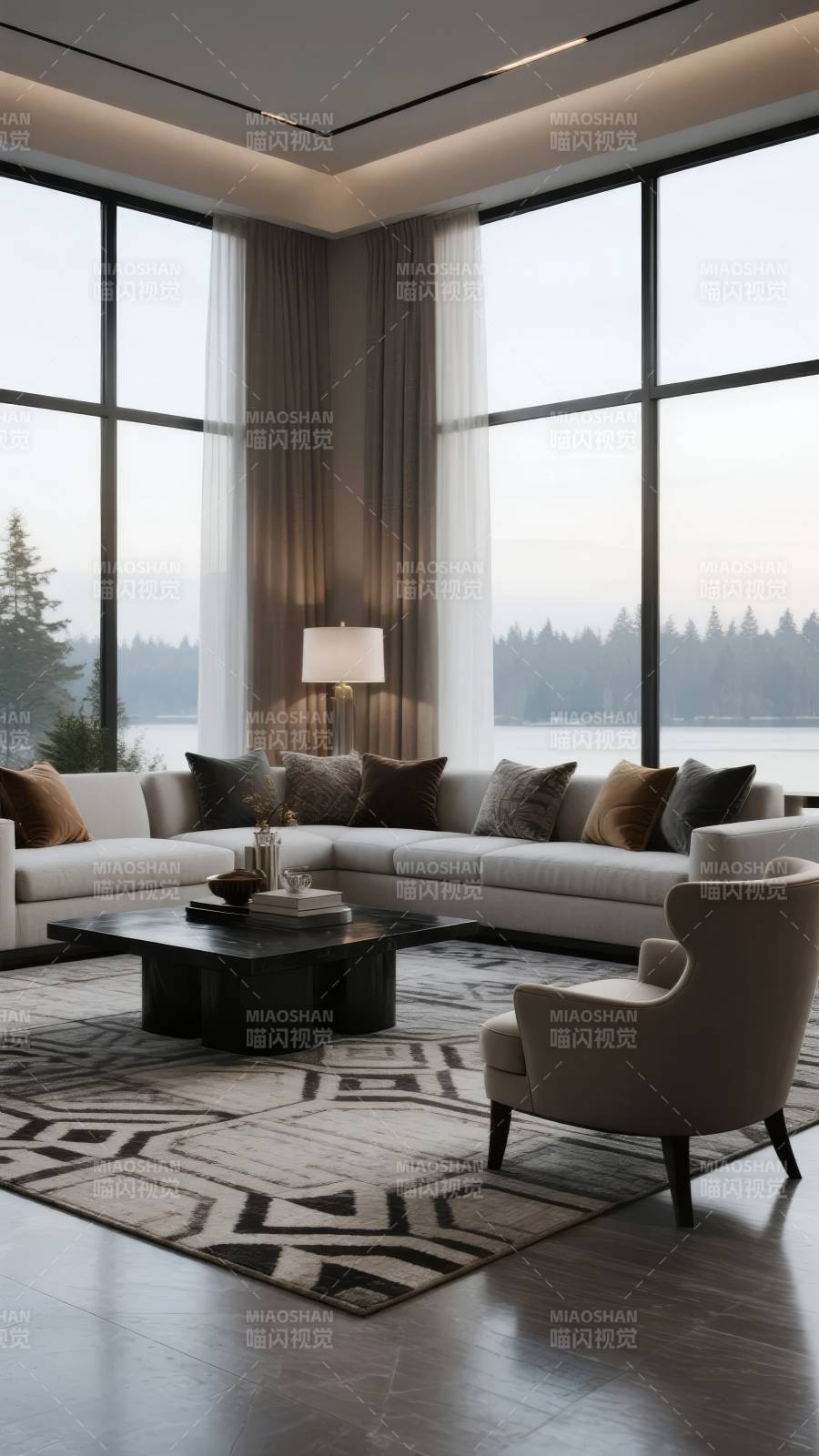 现代客厅全景窗图片