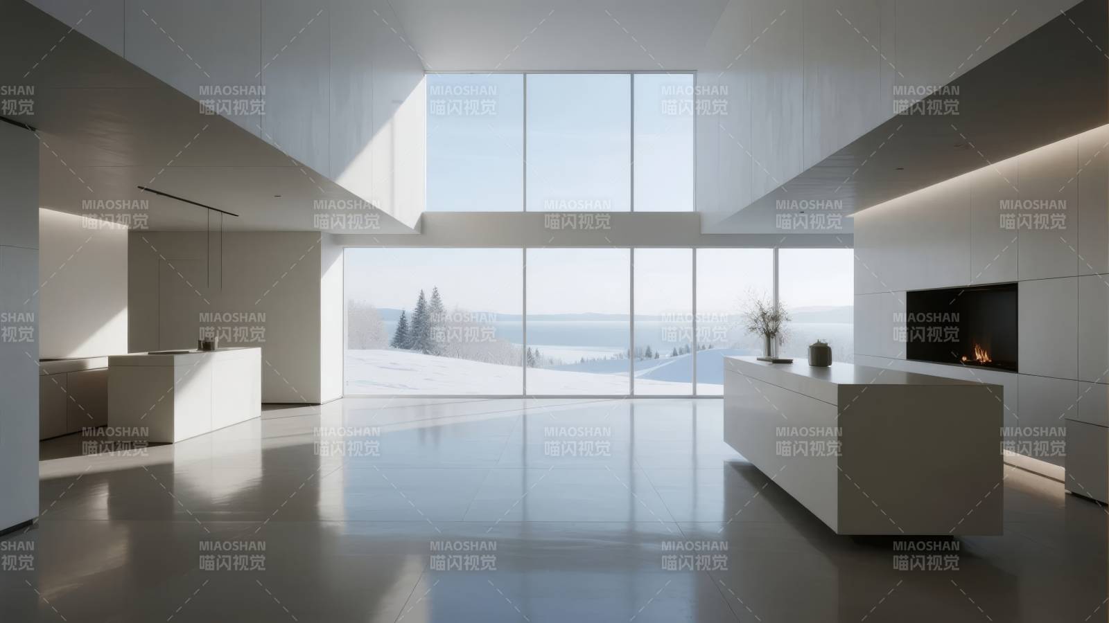 极简现代雪景客厅图片