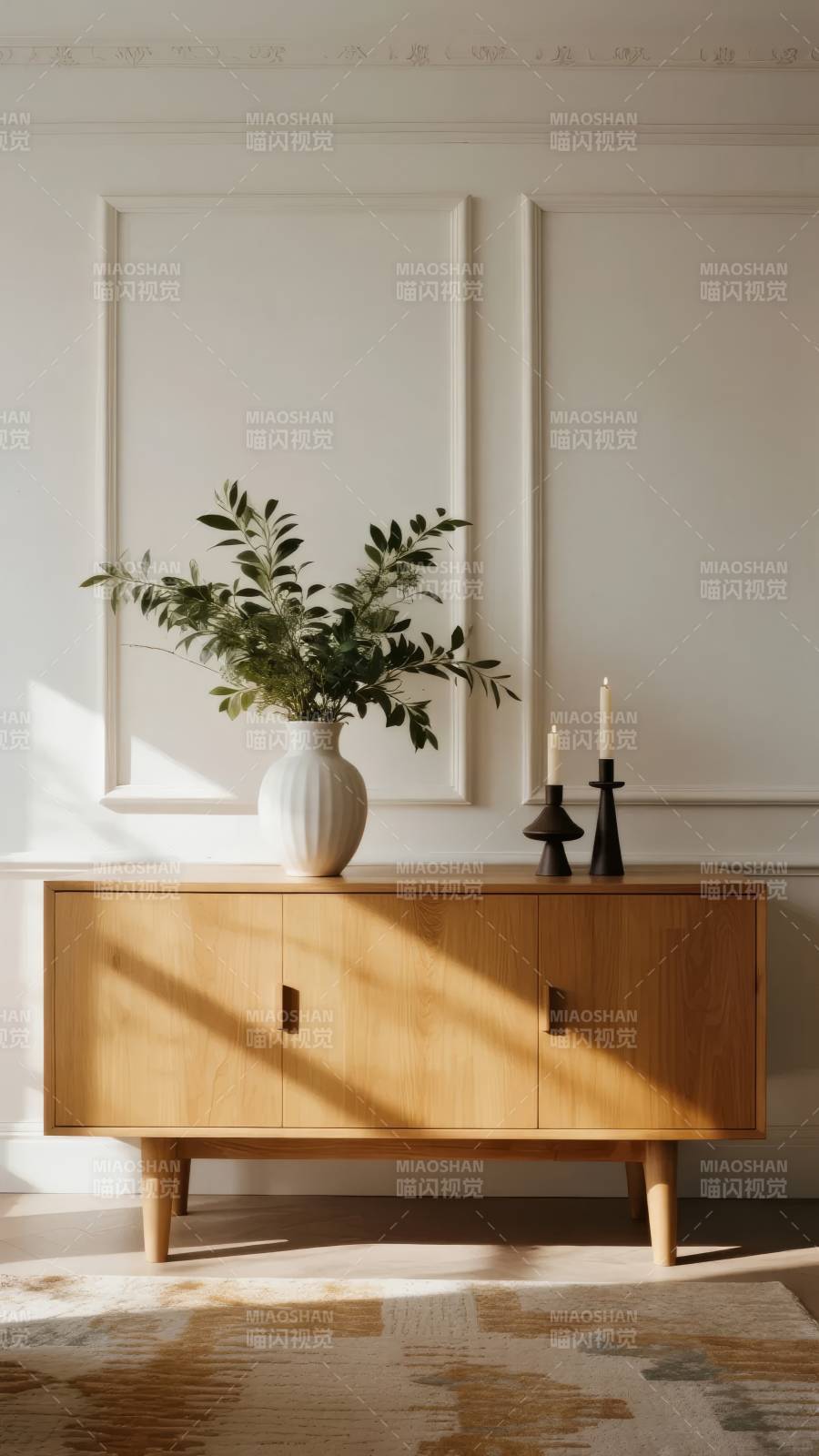 简约木柜绿植摆设图片