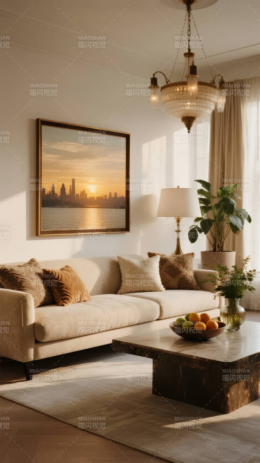 温馨客厅晨光景图片