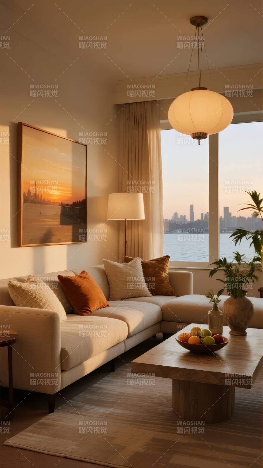 温馨客厅黄昏景图片