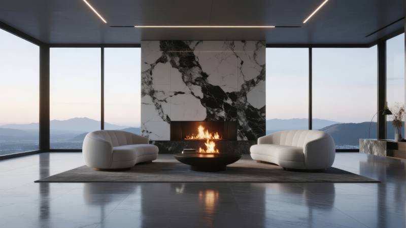 现代客厅壁炉景观图片