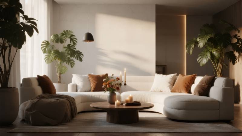 现代客厅绿植点缀图片