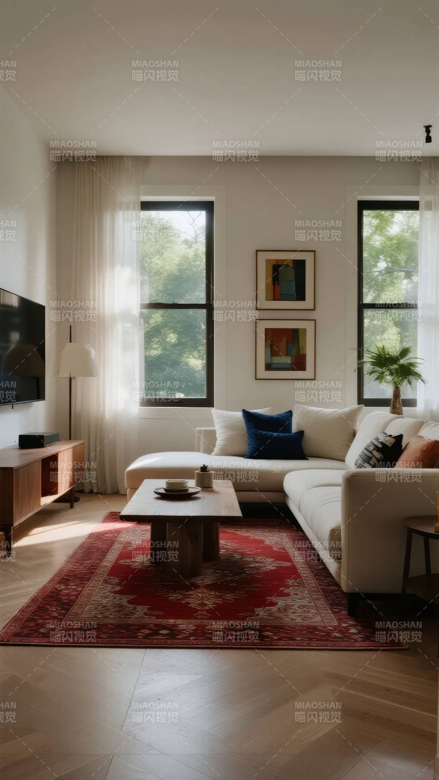 现代客厅温馨布置图片