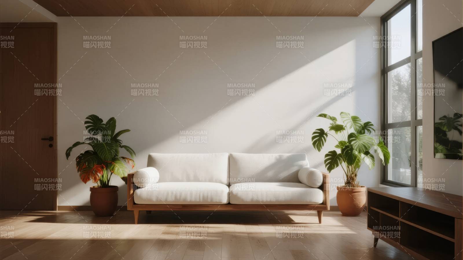 简约客厅绿植光影图片