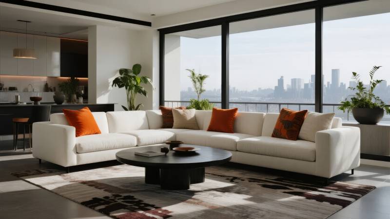 现代客厅全景窗景图片