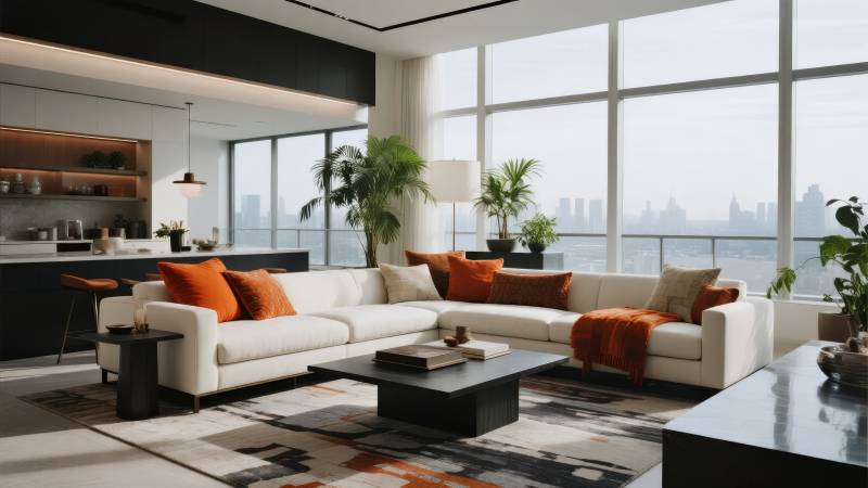 现代客厅全景窗景图片