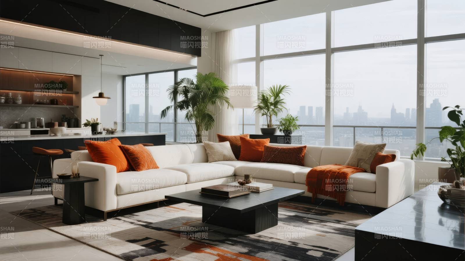 现代客厅全景窗景图片