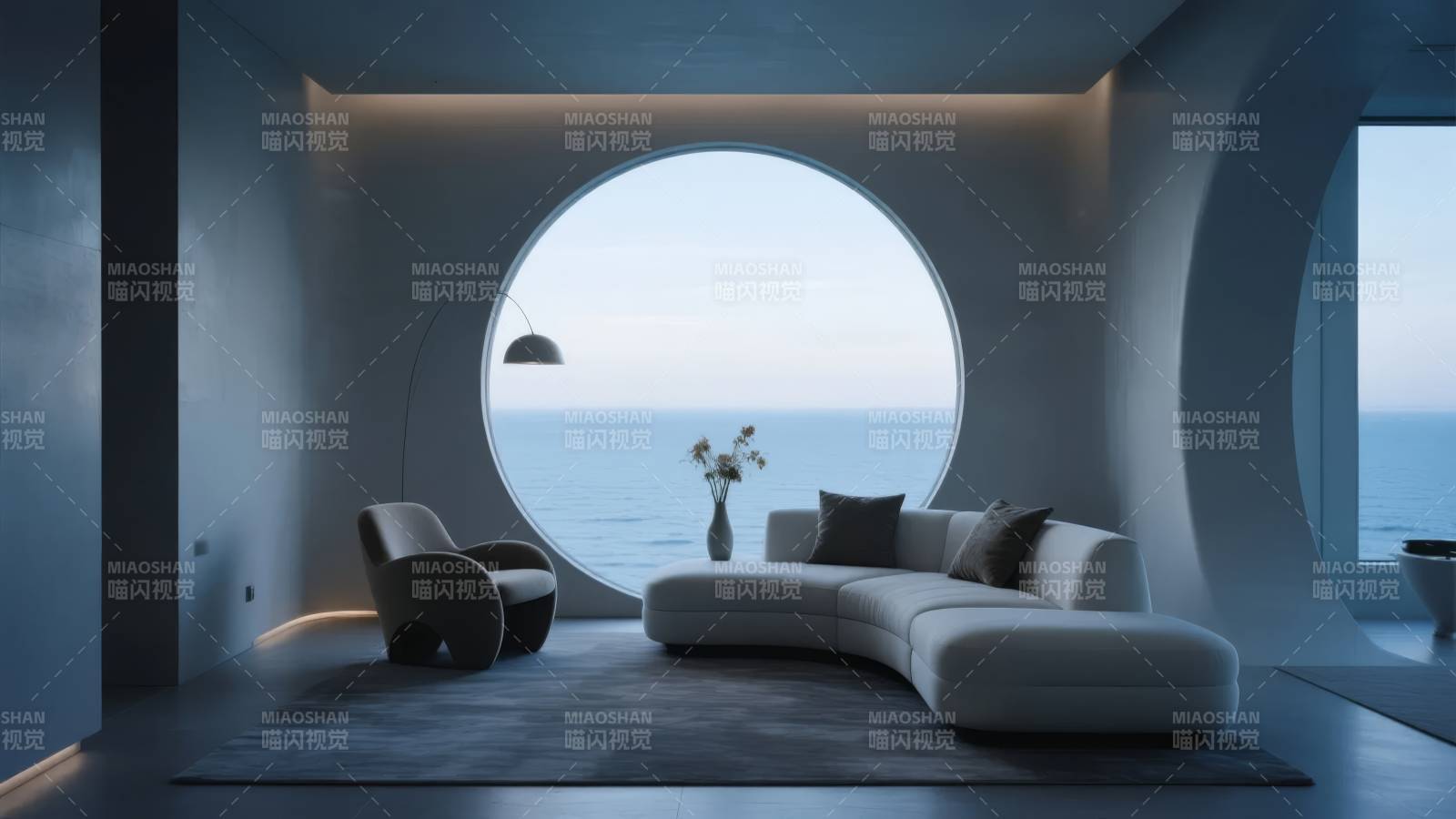 极简海景客厅图片