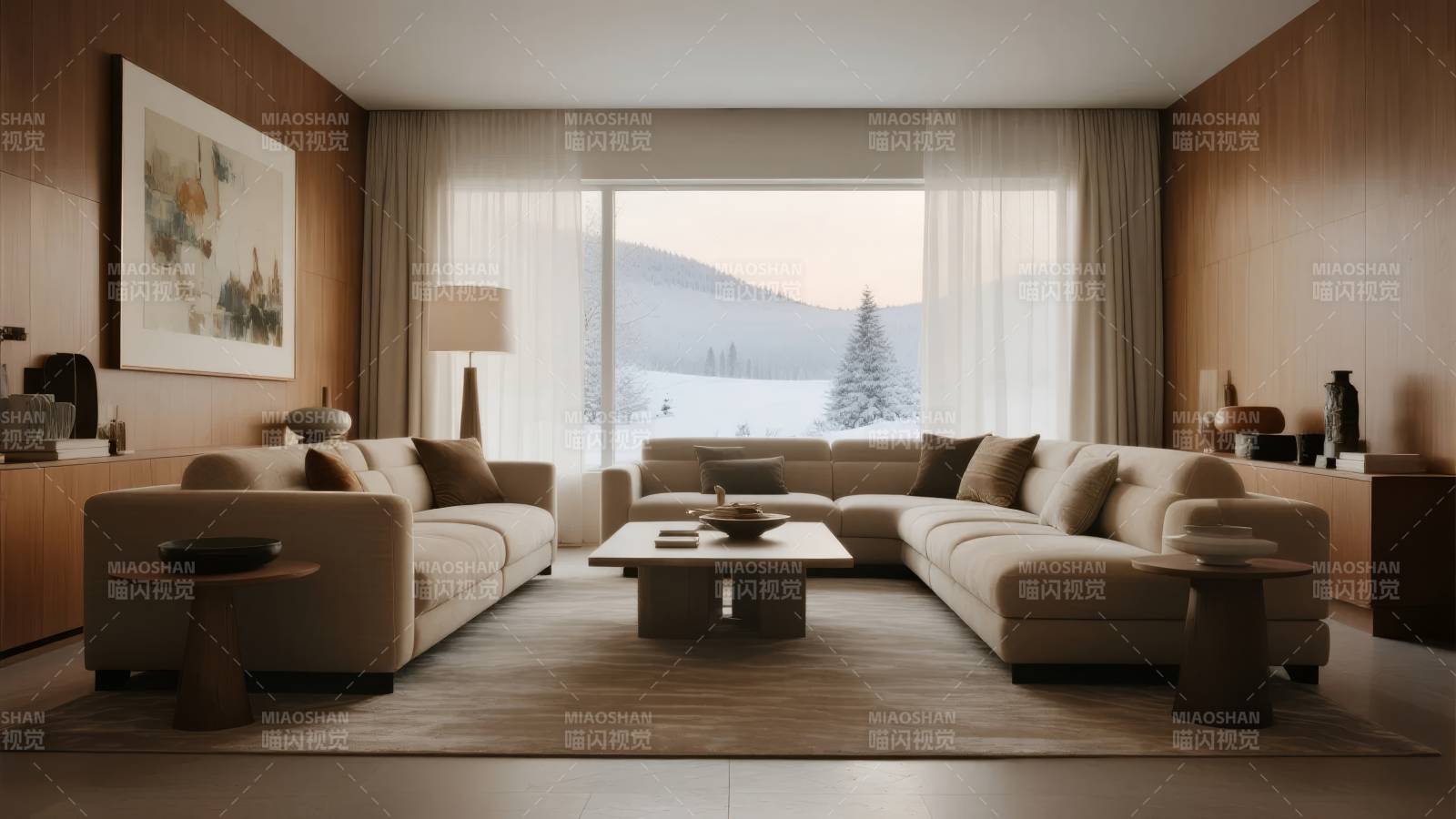 现代客厅雪景窗图片