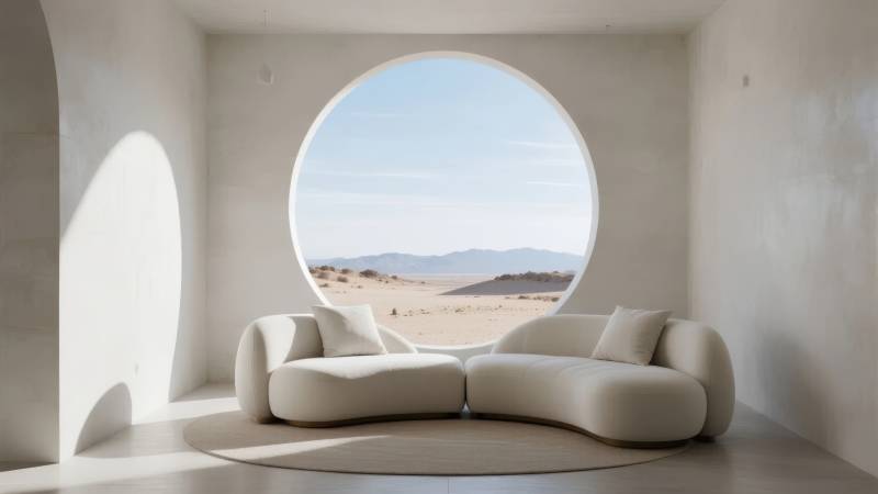 圆窗沙景沙发室图片