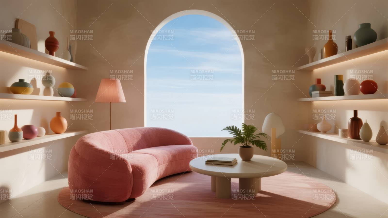 温馨粉色客厅一角图片