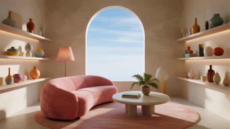 温馨粉色客厅一角图片