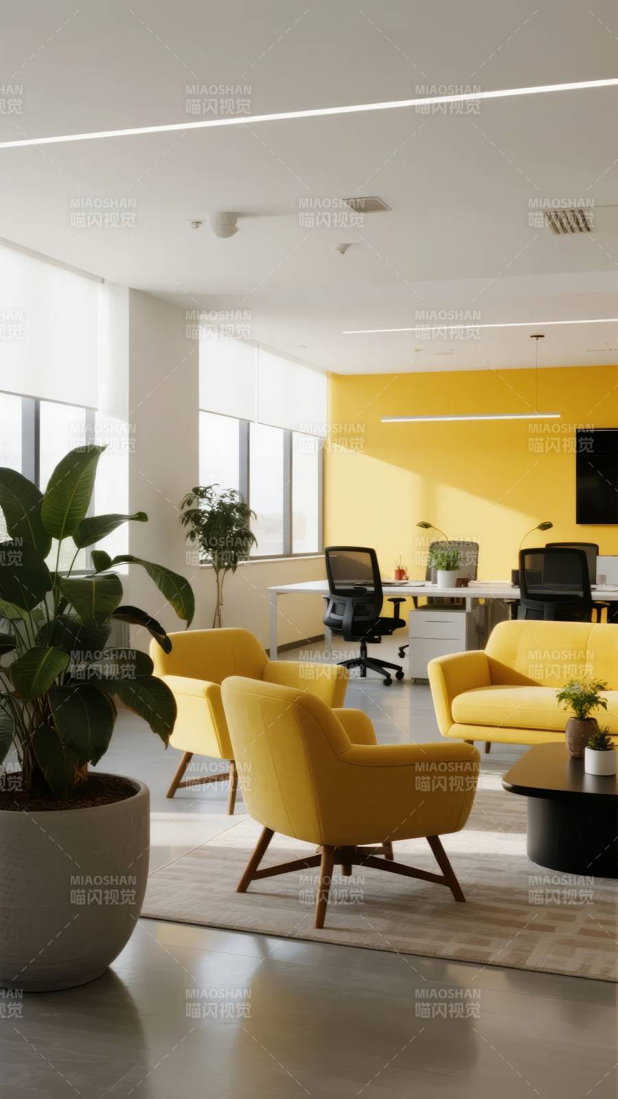 明亮黄色办公空间图片