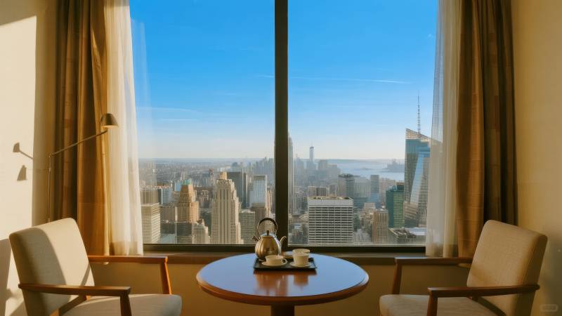 城市景观窗边茶歇图片