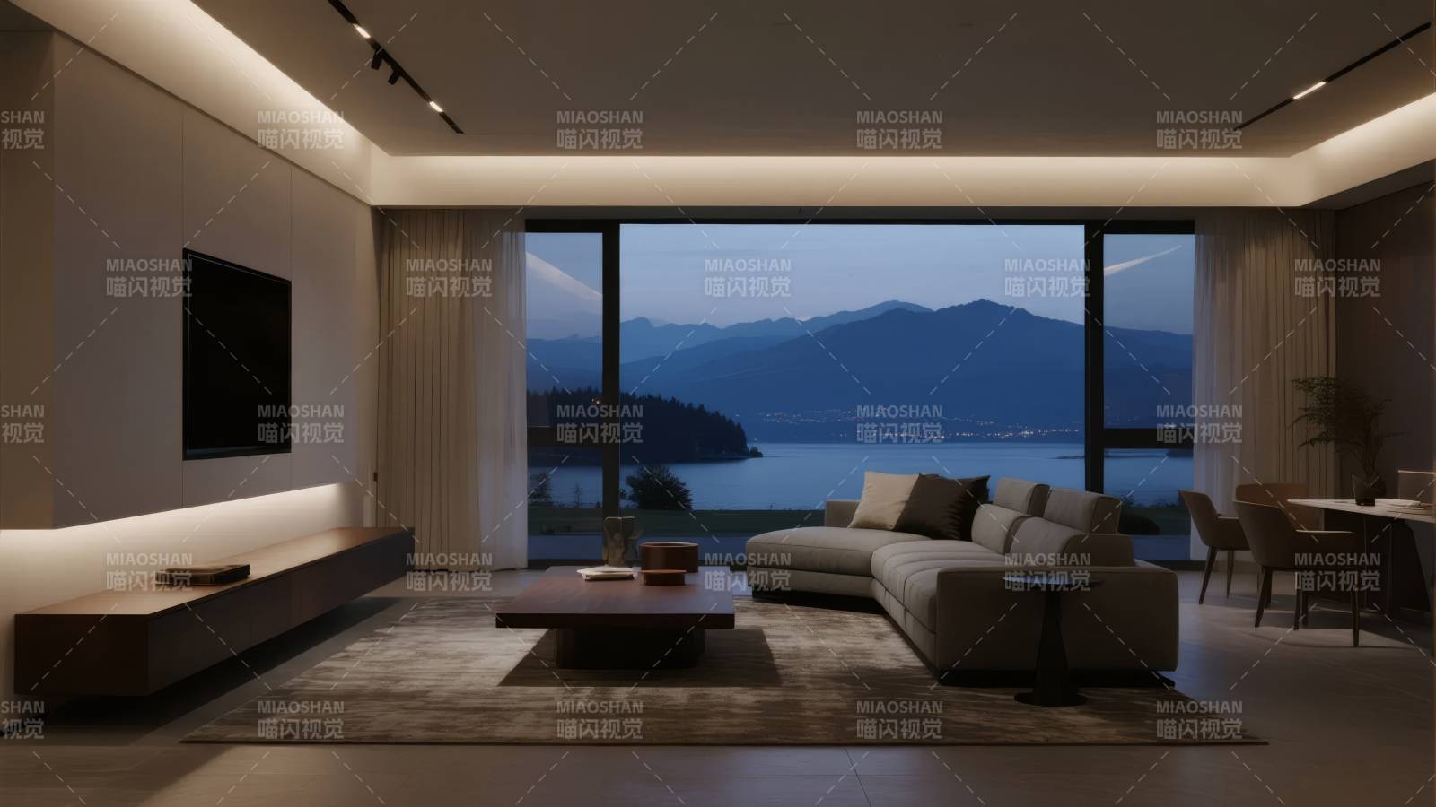 现代客厅夜景图片