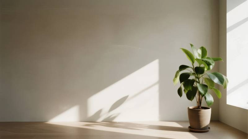 阳光下的绿植角落图片