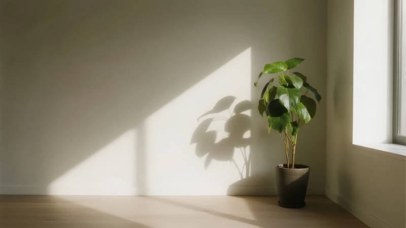 窗边绿植光影图片