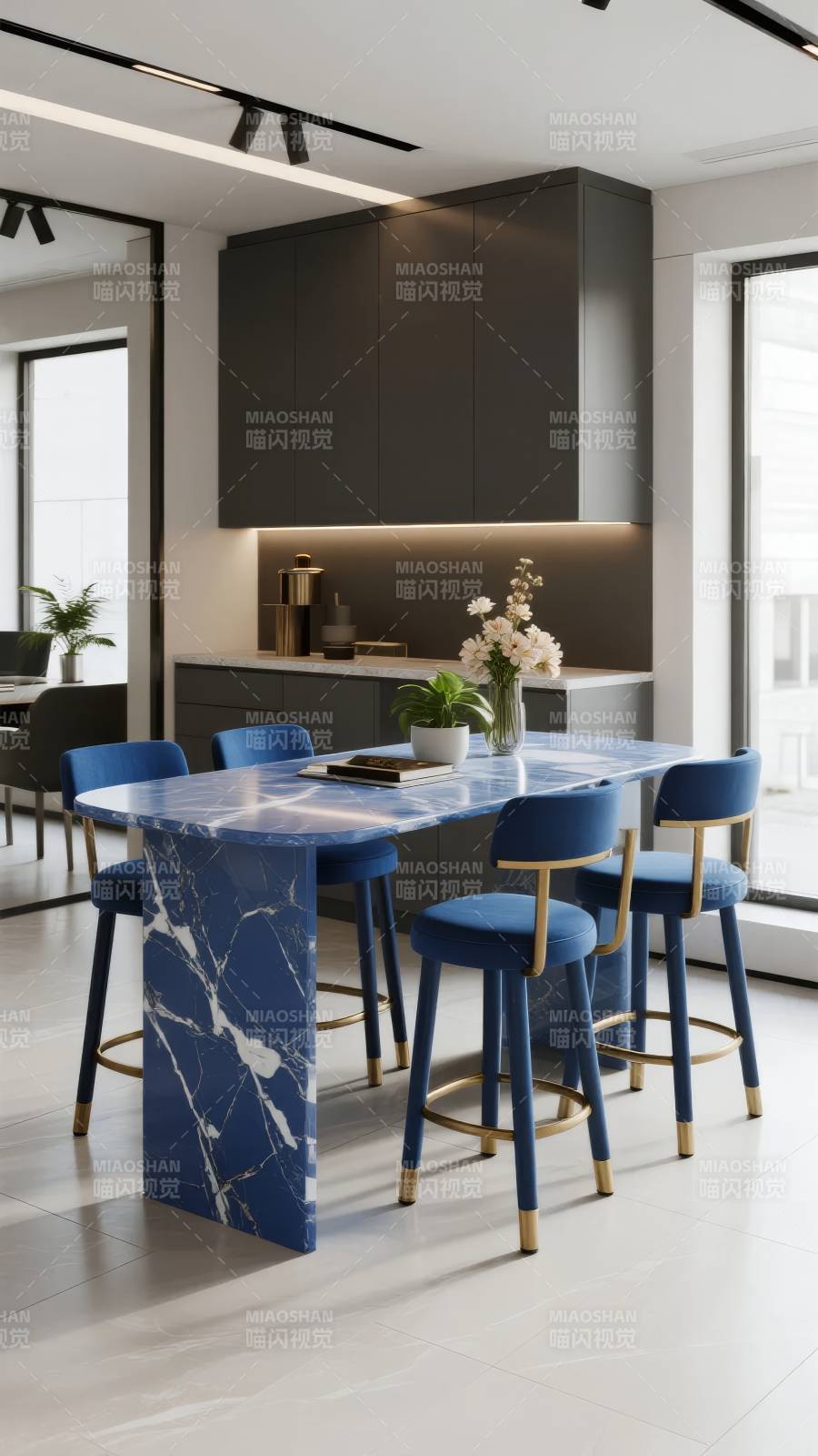 蓝调现代厨房美学图片