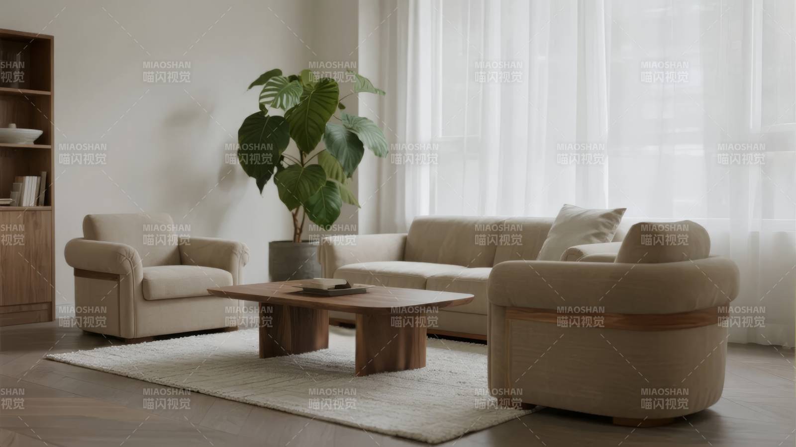 简约客厅绿植点缀图片