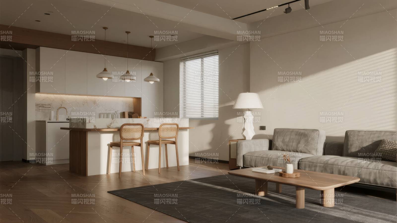 现代简约客厅厨房图片