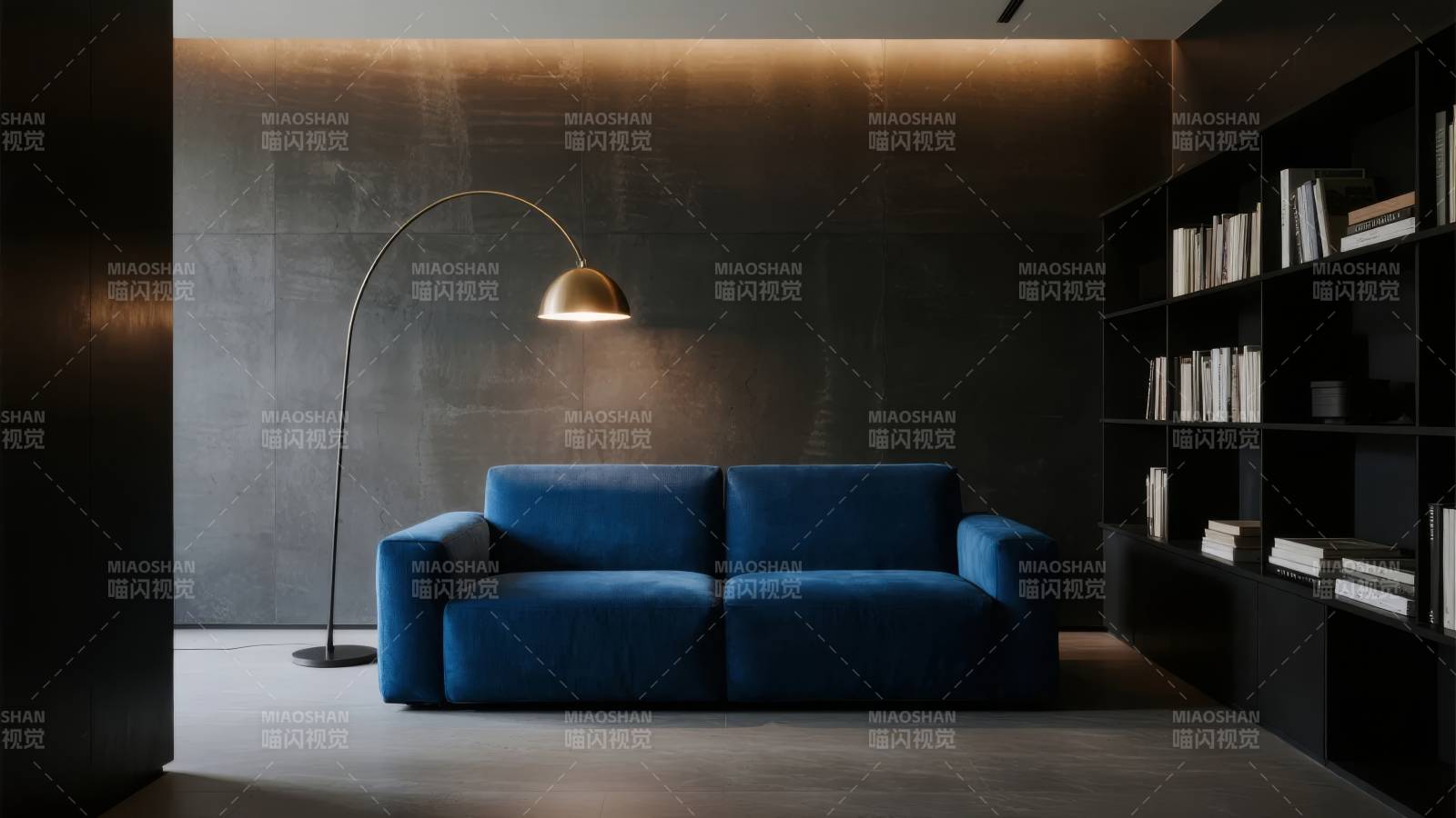 深蓝沙发现代客厅图片