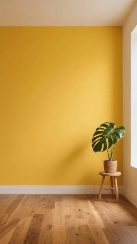 黄墙绿植静谧角图片