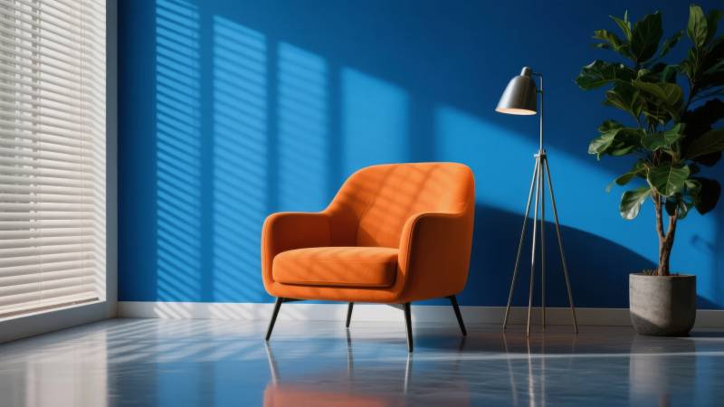 橙色沙发静谧角落图片