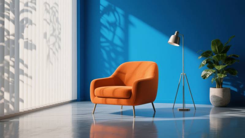 橙椅蓝墙光影室图片
