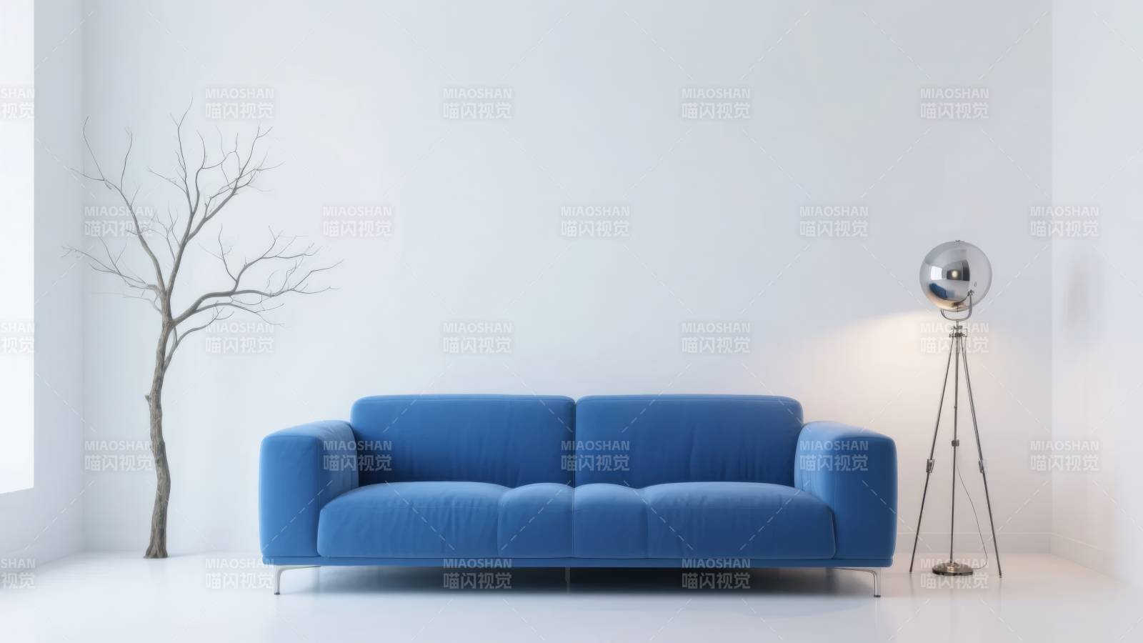 蓝色沙发静谧空间图片