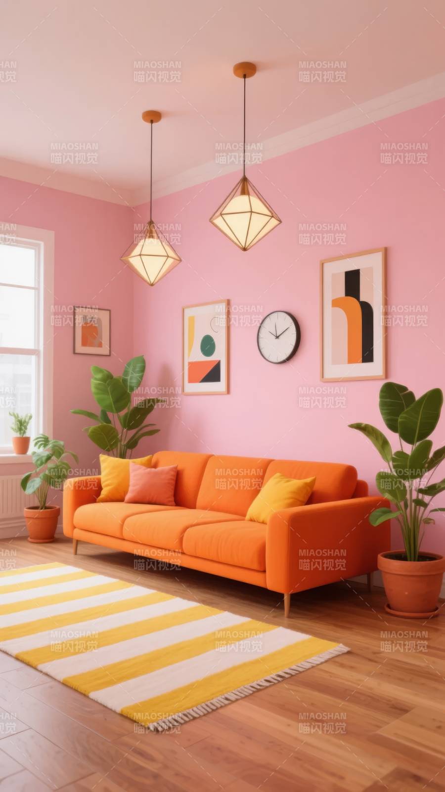 粉橙客厅 温馨雅致图片