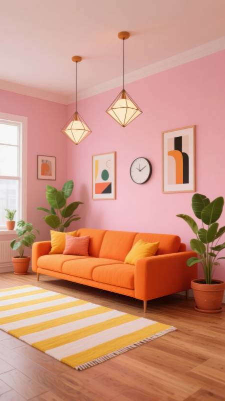 粉橙客厅 温馨雅致图片