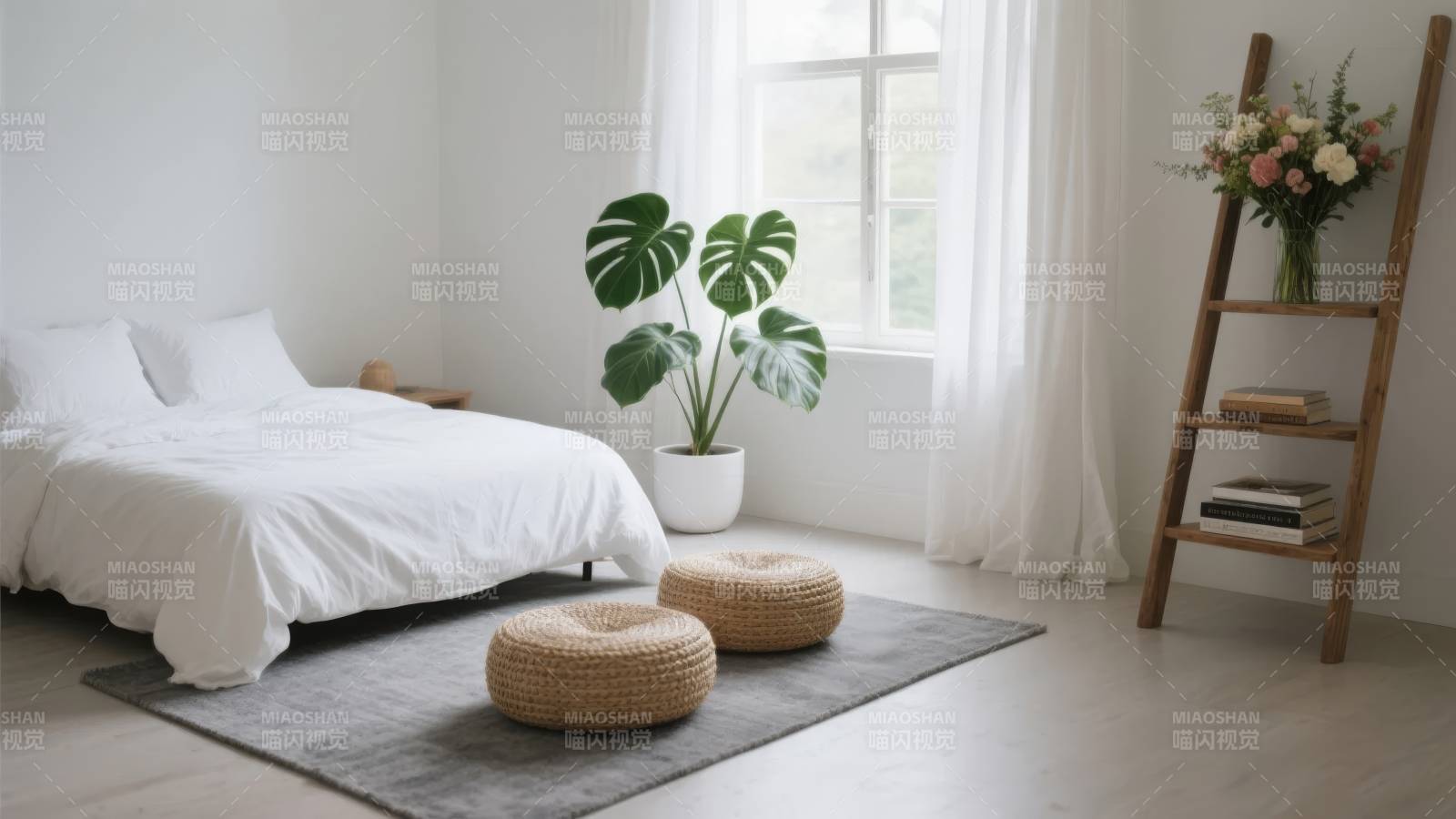 简约卧室 绿植点缀图片