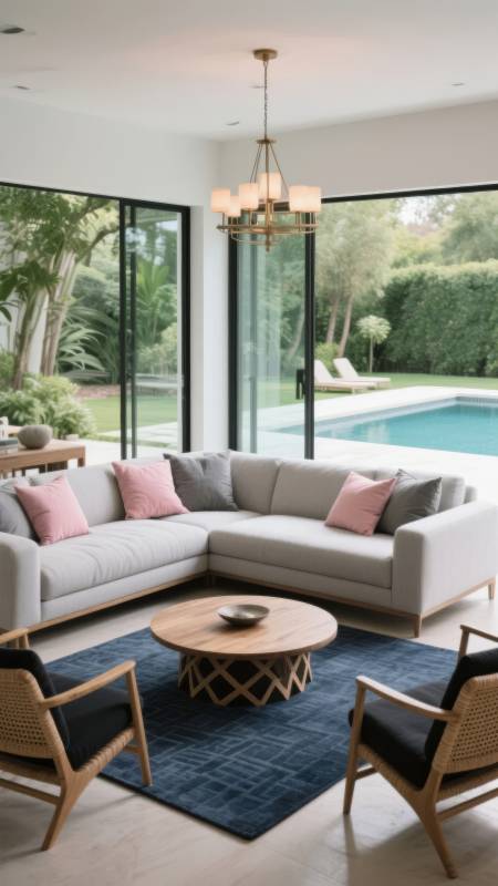 现代客厅泳池景图片