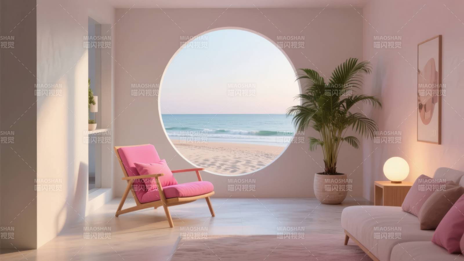 海边圆窗客厅图片