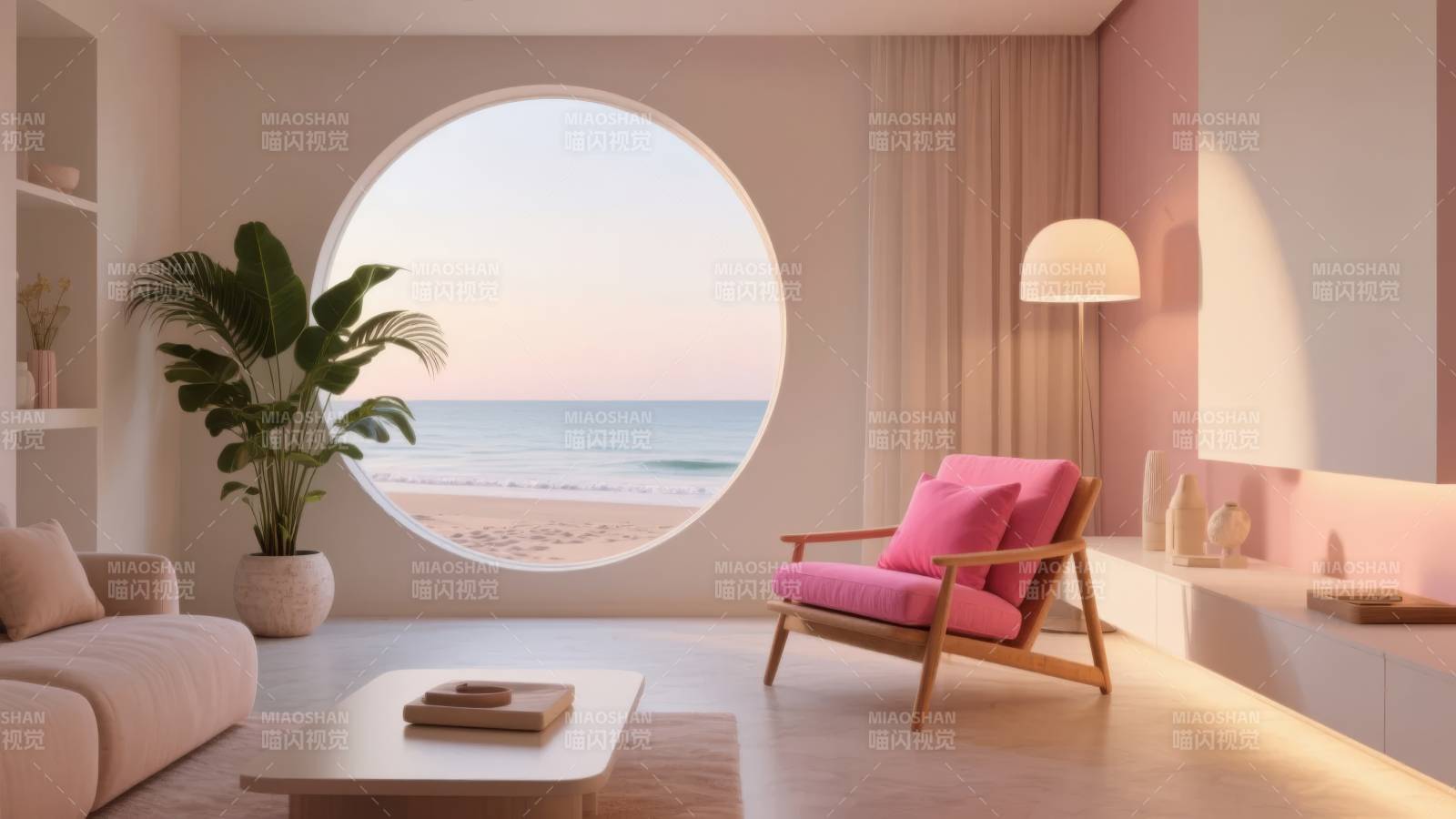 海边圆形窗客厅图片