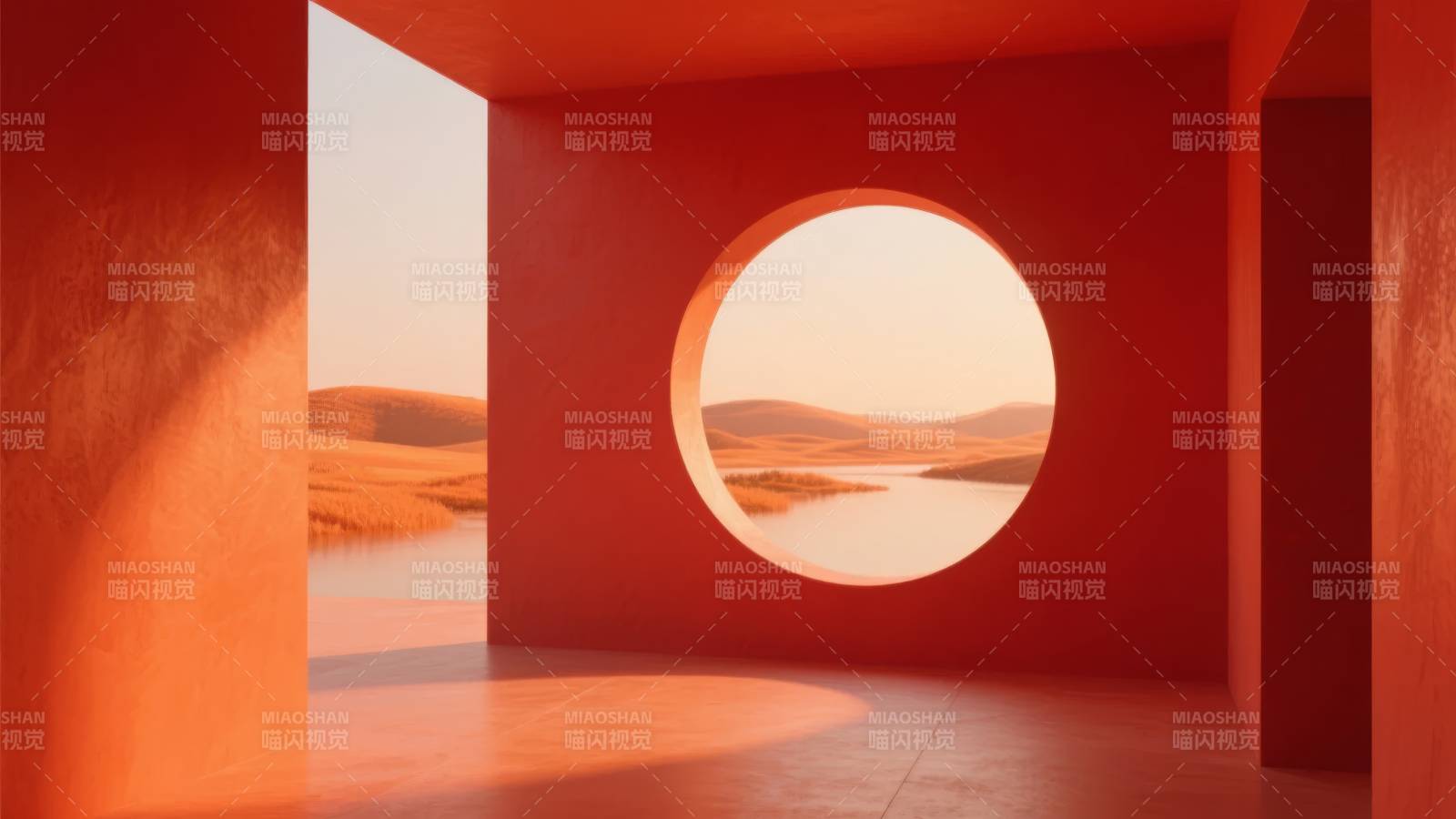 橙色空间的圆形窗景图片