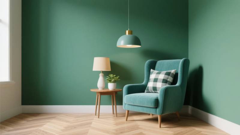 绿墙蓝椅静谧角落图片