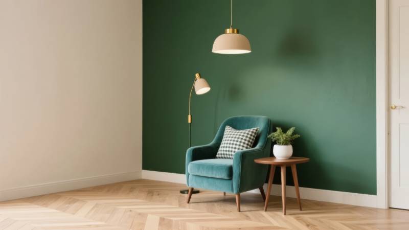 绿墙蓝椅静谧角落图片