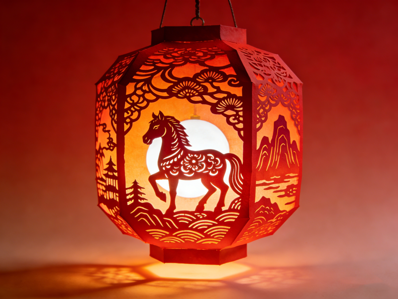 马年剪纸灯笼图片