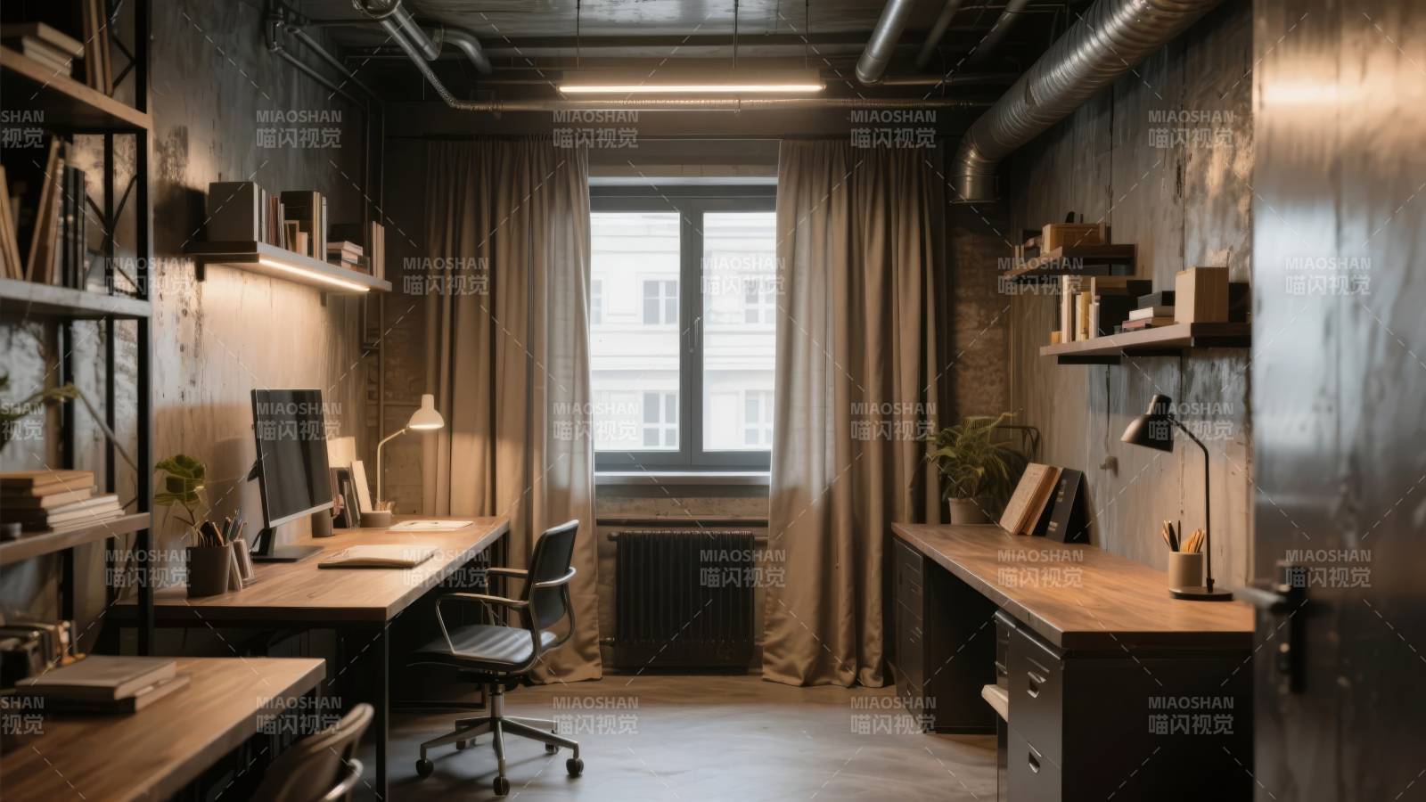现代工业风书房图片
