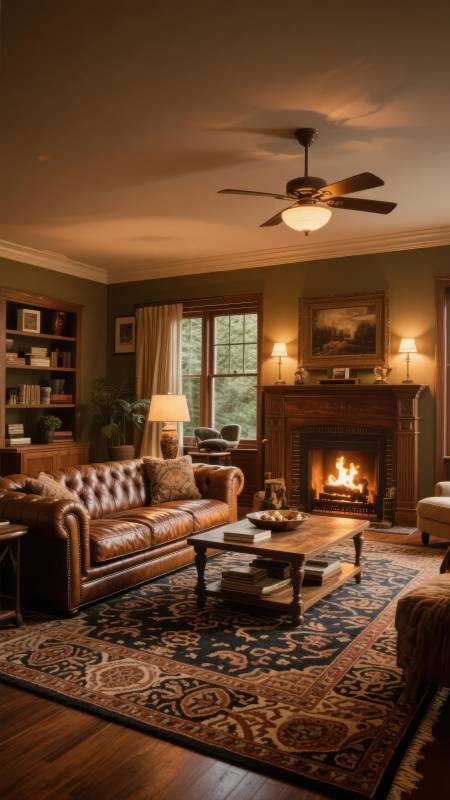 温馨客厅 壁炉暖光图片