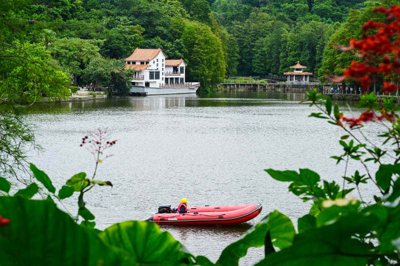 深圳仙湖植物园湖光山色中的别墅景观图片