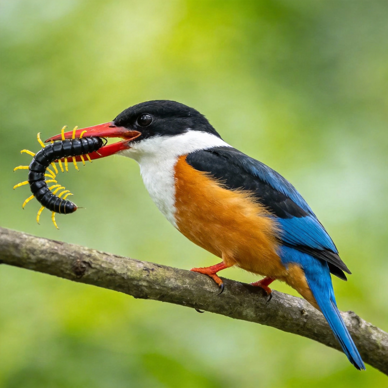 翠鸟捕食蜈蚣图片